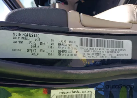 2018 Jeep Grand Cherokee Limited 4X2 z USA, uszkodzony, nr VIN 1C4RJEBG7JC353475